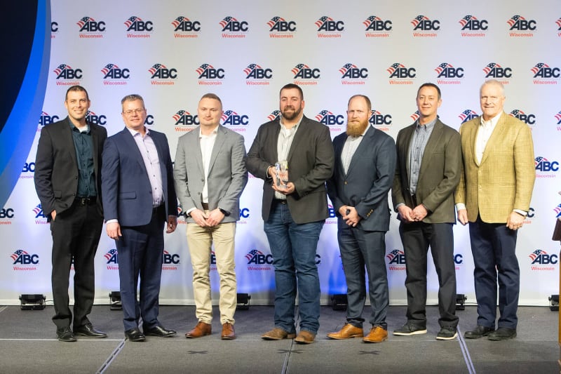 Pictured left to right: Joe Jungbauer, Faith Technologies; Rob Walla, Faith Technologies; Brady Deruchowski, Faith Technologies; Austin Schoenherr, Exact Sciences; Kurt Campbell, Faith Technologies; Ryan Jacobson, Findorff; and Bob Hougard, Findorff.