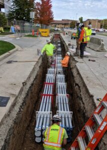 Routing between new generator facility and existing hospital. Photo courtesy Faith Technologies.